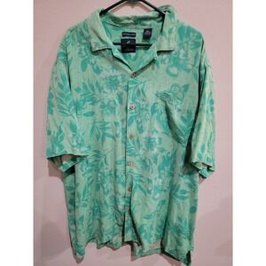 Carribbean Joe Mens Shirt 100% Silk Turquoise Hawaiian Print  Short Sleeve XXXL
